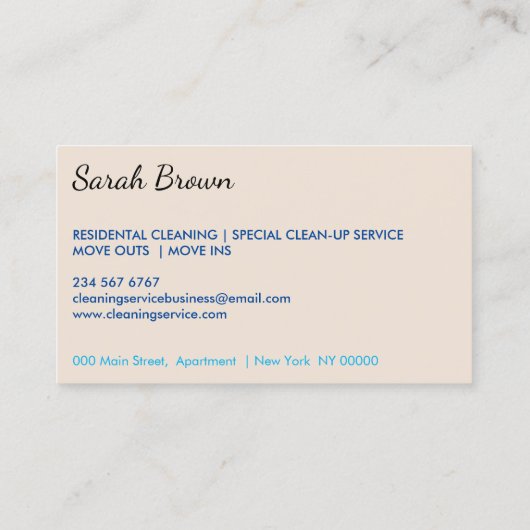 Beige House Cleaning Janitorial Glove Schürze Maid Visitenkarte (Rückseite)