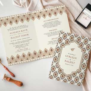 Beige Ikat All-in-One Anand-Karaj-Sikh-Hochzeit Einladung