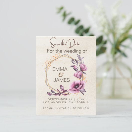 Beige Illustration Wasserfarbe Blume Save the Date Postkarte (Stehend Vorderseite)