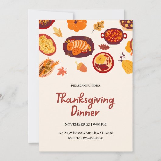 Beige Illustrierte Erntedank Einladung (Vorderseite)