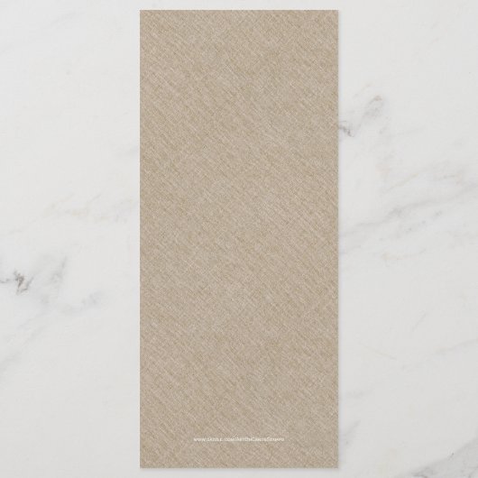 Beige Imitate Leinenschürze & White Lace Wedelmenü Menükarte (Rückseite)