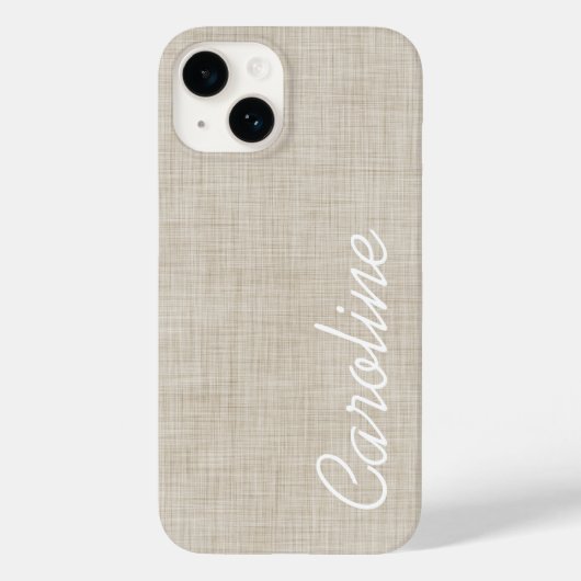 Beige Imitate Linen Textur Custom Monogram Case-Mate iPhone Hülle (Rückseite)