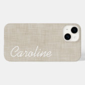 Beige Imitate Linen Textur Custom Monogram Case-Mate iPhone Hülle (Rückseite (Horizontal))