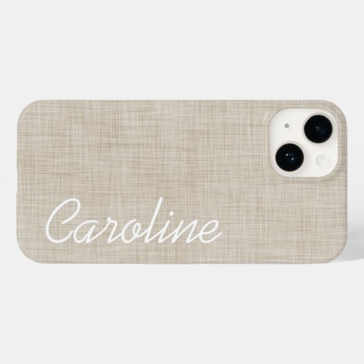 Beige Imitate Linen Textur Custom Monogram Case-Mate iPhone Hülle (Rückseite (Horizontal))