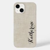 Beige Imitate Linen Textur Custom Monogram Case-Mate iPhone Hülle (Rückseite)