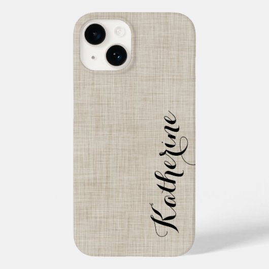 Beige Imitate Linen Textur Custom Monogram Case-Mate iPhone Hülle (Rückseite)