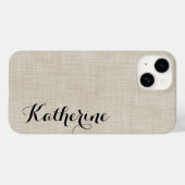 Beige Imitate Linen Textur Custom Monogram Case-Mate iPhone Hülle (Rückseite (Horizontal))
