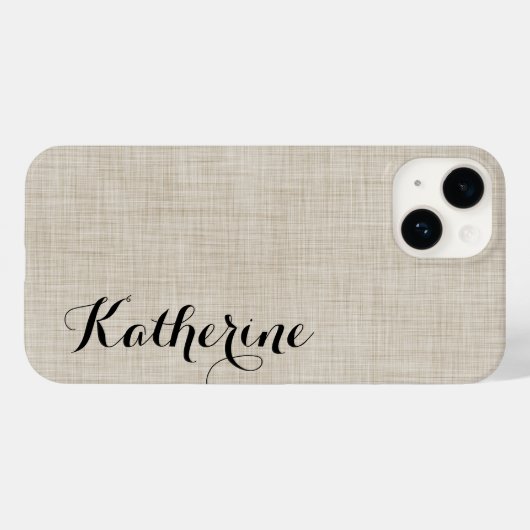 Beige Imitate Linen Textur Custom Monogram Case-Mate iPhone Hülle (Rückseite (Horizontal))
