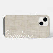 Beige Imitate Linen Textur Custom Monogram iPhone Hülle (Rückseite (Horizontal))