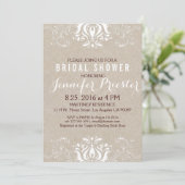 Beige Imitate Linen White Lace Brautparty laden ei Einladung (Stehend Vorderseite)