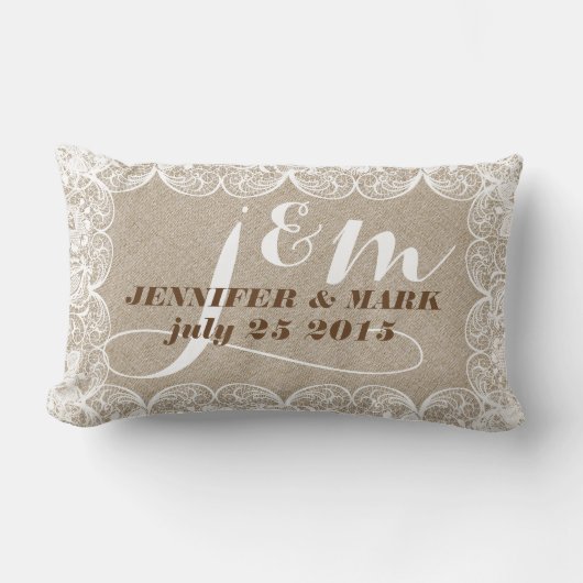 Beige Imitate Linen & White Lace Wedlow Pillow 2 Lendenkissen (Vorderseite)