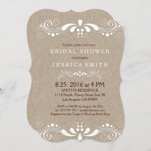 Beige Imitate Linen White Wirbel Brautparty laden Einladung (Vorne/Hinten)