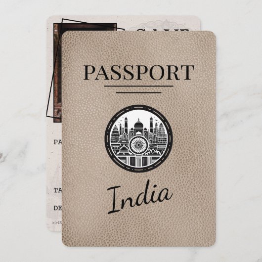 Beige India Passport Save the Date (Vorne/Hinten)