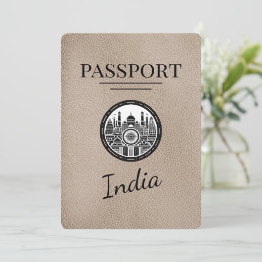 Beige India Passport Save the Date (Stehend Vorderseite)