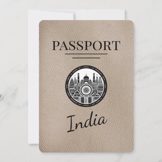 Beige India Passport Save the Date (Vorderseite)