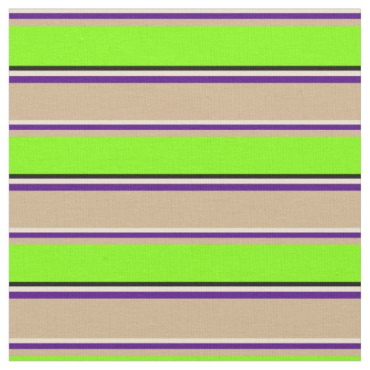 Beige, Indigo, Tan, Chartreuse und Schwarzes Muste Stoff (Nahaufnahme)