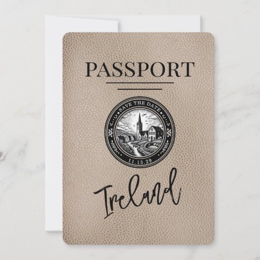 Beige Ireland Passport Save the Date (Vorderseite)