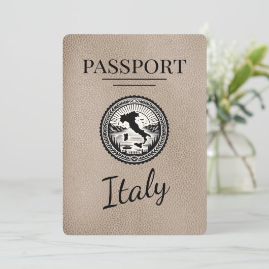 Beige Italy Passport Save The Date (Stehend Vorderseite)