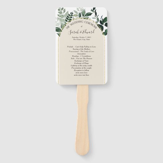 Beige Ivory Boho Arch botanisches Hochzeitsprogram Fächer (Vorderseite)