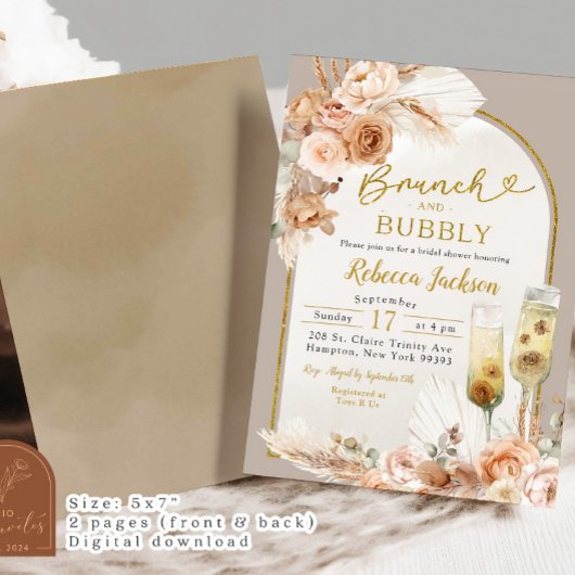 Beige Ivory Boho Brunch und Bubbly Brautparty Einladung