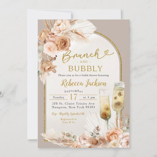 Beige Ivory Boho Brunch und Bubbly Brautparty Einladung (Vorderseite)