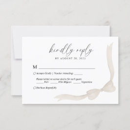 Beige Ivory Bow Ribbon Menu Choice Wedding RSVP Karte