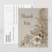 Beige & Ivory Floral Danke Karte (Vorne/Hinten)