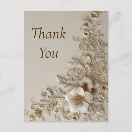 Beige & Ivory Floral Danke Karte (Vorderseite)