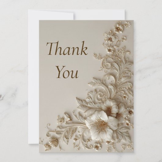 Beige & Ivory Floral Danke Karte (Vorderseite)