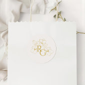 Beige Ivory | Floral Faux Gold Monogram Wedding Runder Aufkleber