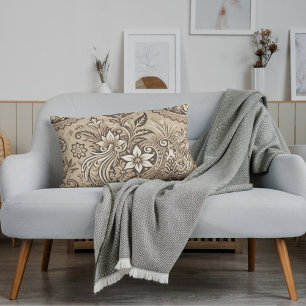 Beige Ivory Indonesian Batik Floral Muster Lendenkissen