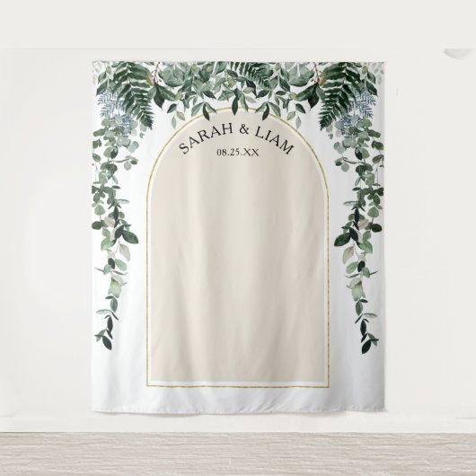 Beige Ivory Moderne Botanische Hochzeit Hintergrun Wandteppich (Vorderseite)