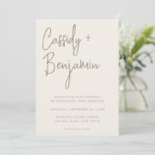 Beige Ivory Script Minimalistisch Moderne Hochzeit Einladung (Stehend Vorderseite)