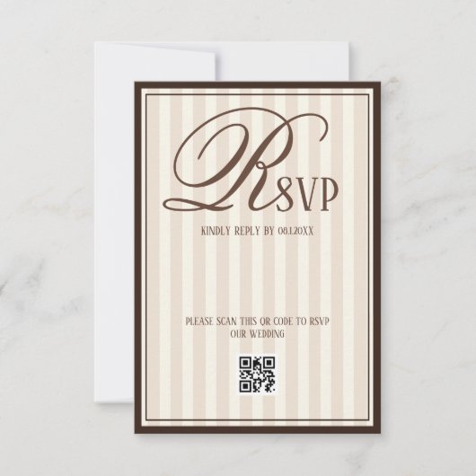 Beige Ivory Striped Luxury Wedding RSVP Karte (Vorderseite)