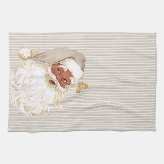 Beige Ivory Vintager Weihnachtsmann Geschirrtuch (Horizontal)