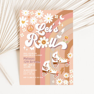 Beige JEDES ALTER Lass uns losfahren Retro Groovy Einladung