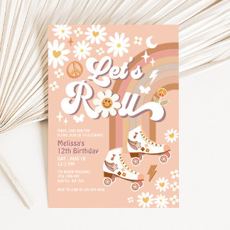 Beige JEDES ALTER Roll Retro Groovy Geburtstag Einladung