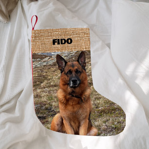 Beige Jute Namensfoto neutral Kleiner Weihnachtsstrumpf