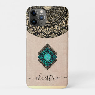 Beige Jute Schwarz Gold Mandala Schrift Name Rusti Case-Mate iPhone Hülle