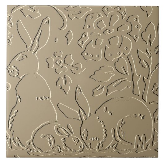 Beige Kaninchen mit Bossed Woodland Foliage Elegan Fliese (Vorderseite)