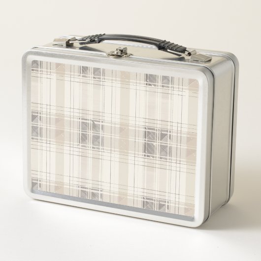 Beige Kariert Metall Brotdose (Vorderseite)