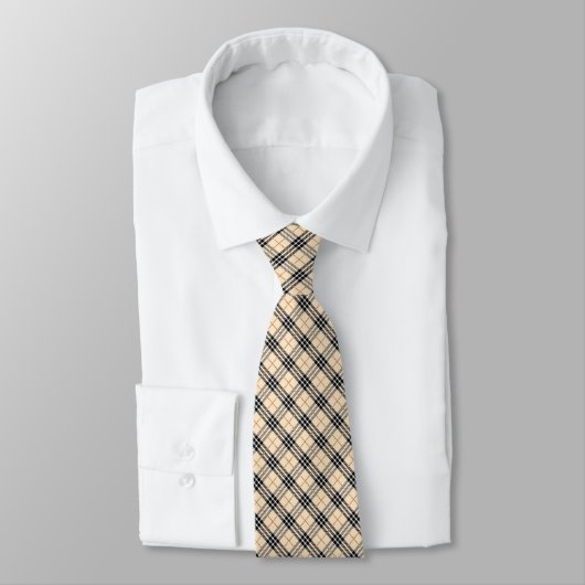 Beige Kariert Neck Tie Krawatte (Gebunden)