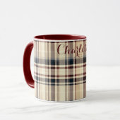 Beige Karierte klassische Prüfmuster Tasse (Vorderseite Links)