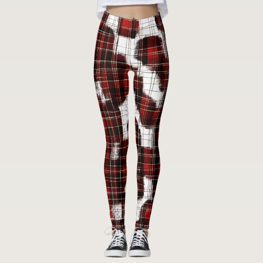Beige Karierte Tartan-Muster Leggings (Vorderseite)
