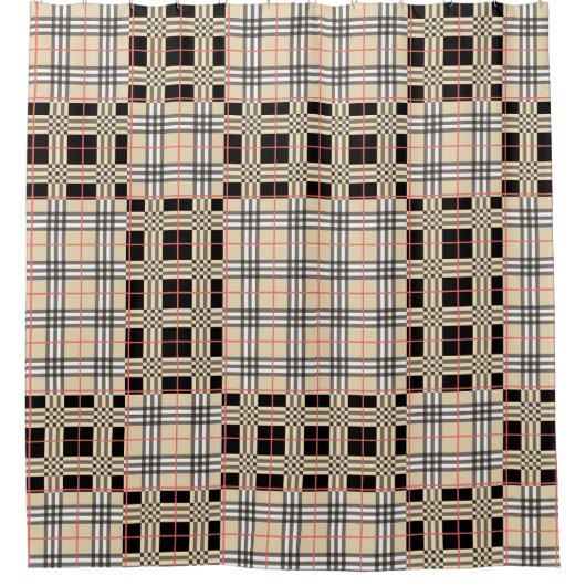 Beige Karierte Tartan Prüfmuster Kariertes Muster Duschvorhang (Vorderseite)