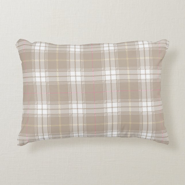 Beige Kariertes Tartan Muster Rustikal  Dekokissen (Vorderseite)