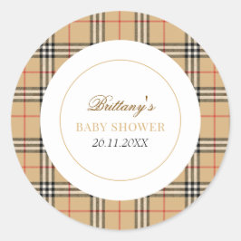 Beige Karo Designer Kariert Babydusche Runder Aufkleber