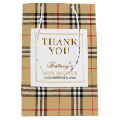 Beige Karo Kariert Babydusche Mittlere Geschenktüte (Vorderseite)