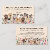 Beige Katzen und Hunde Illustriert Visitenkarte (Vorne/Hinten)