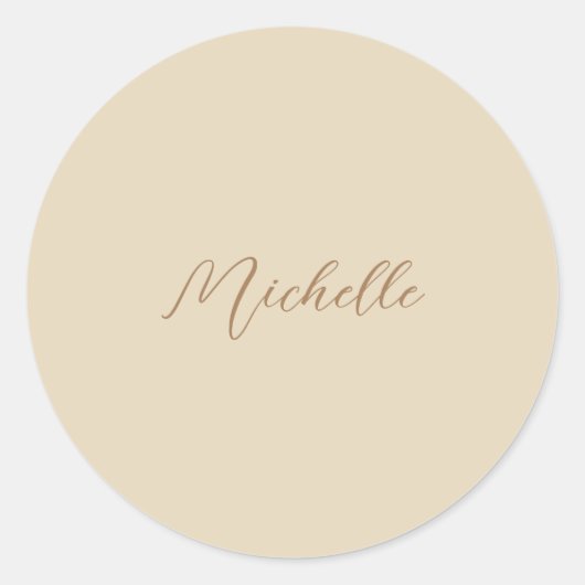Beige Klassischer Beruflicher handgeschriebener Na Runder Aufkleber (Vorderseite)